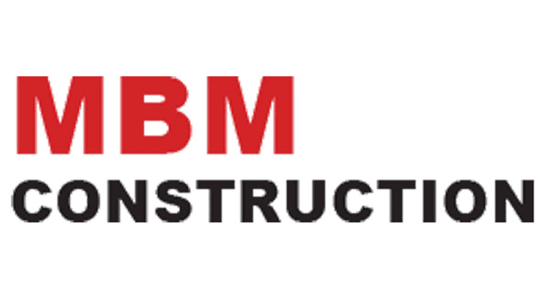 MBM Construction logo in red and black