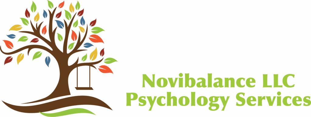 Logo of Novihall Psychology featuring a green leaf.