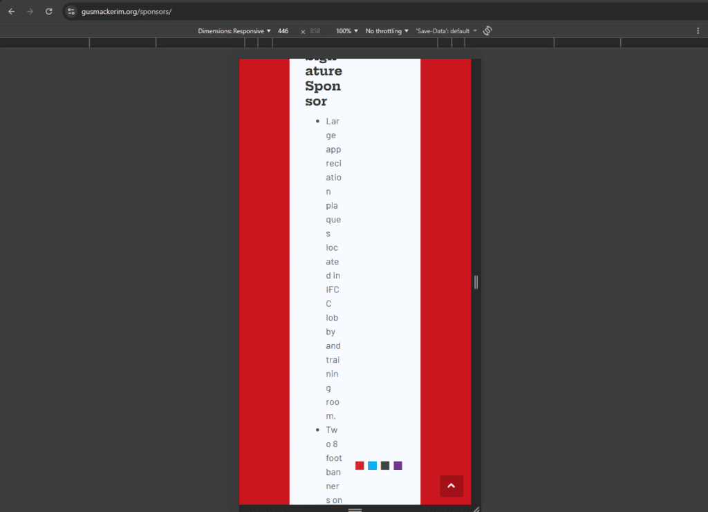 Mobile webpage screenshot with vertical sponsor column