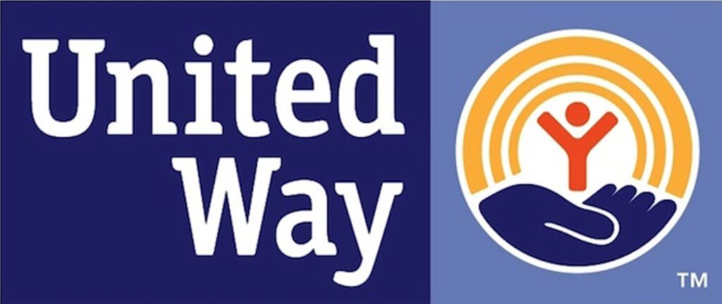Logo of United Way charity organization with text and symbol.
